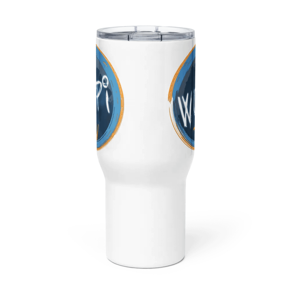 White Travel Mug w/ 2x wopiTV Logo product image (2)