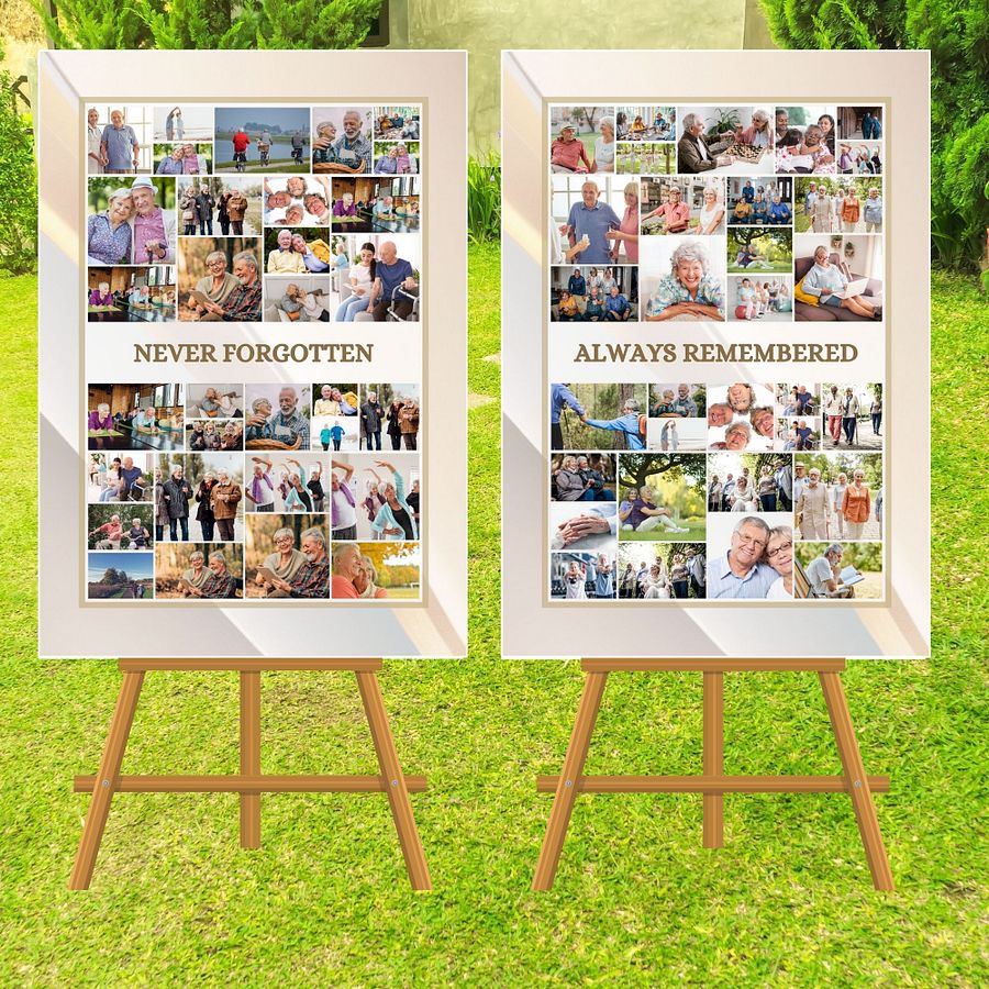 Light Golden Tones Funeral Photo Collage Sign Set Canva Template product image (4)