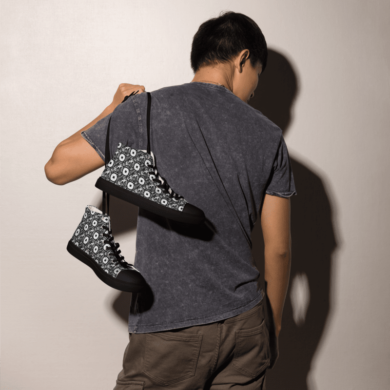 Abstract Monochrome Pattern Shapes and Squares Men's Canvas Shoe High Tops product image (3)