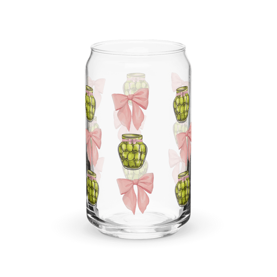 Olives and Bows Girly Print Glass Can Cup With Or Without Lid product image (7)