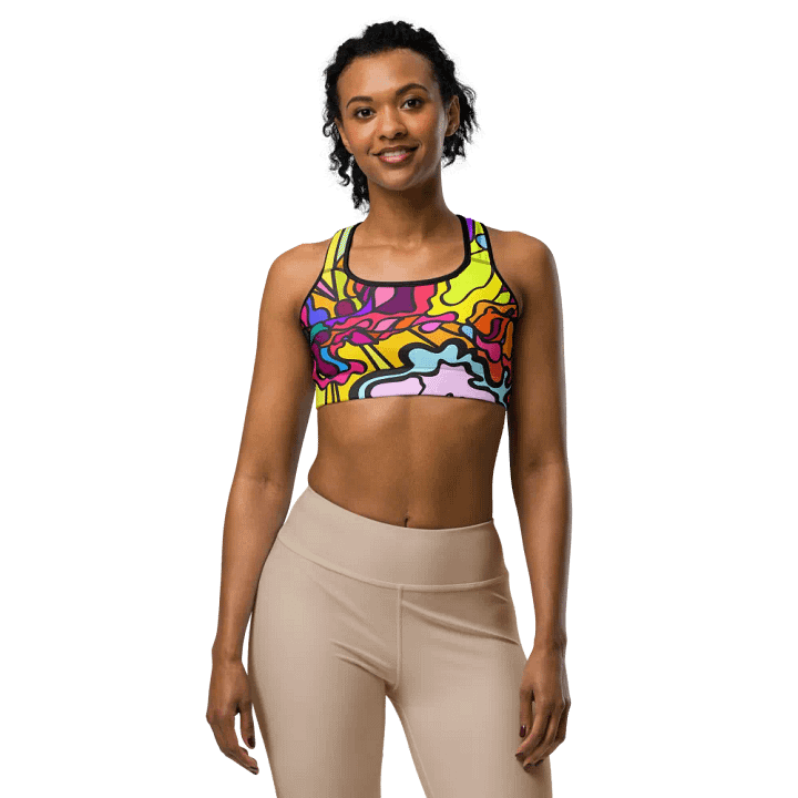 Vibrant Swirls All-Over Print Sports Bra - Wave at Sunset product image (1)