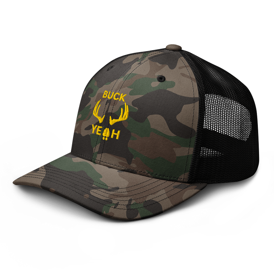 BUCK YEAH camo hat with yellow design product image (4)