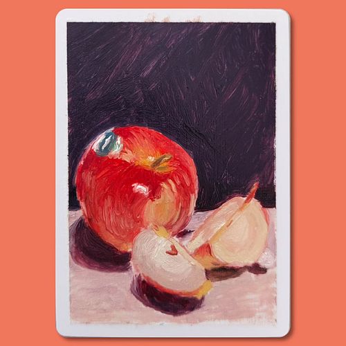 Apple still life - oil on card, 64x89mm 
Done for @dennispfeil.art and @alaiganuza #foodpaintchallenge in around an hour.

Sw...
