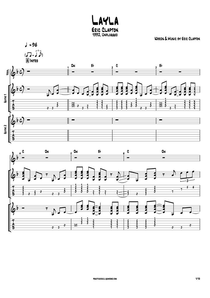(Transcription GP) Layla - Eric Clapton 1992 Unplugged product image (2)