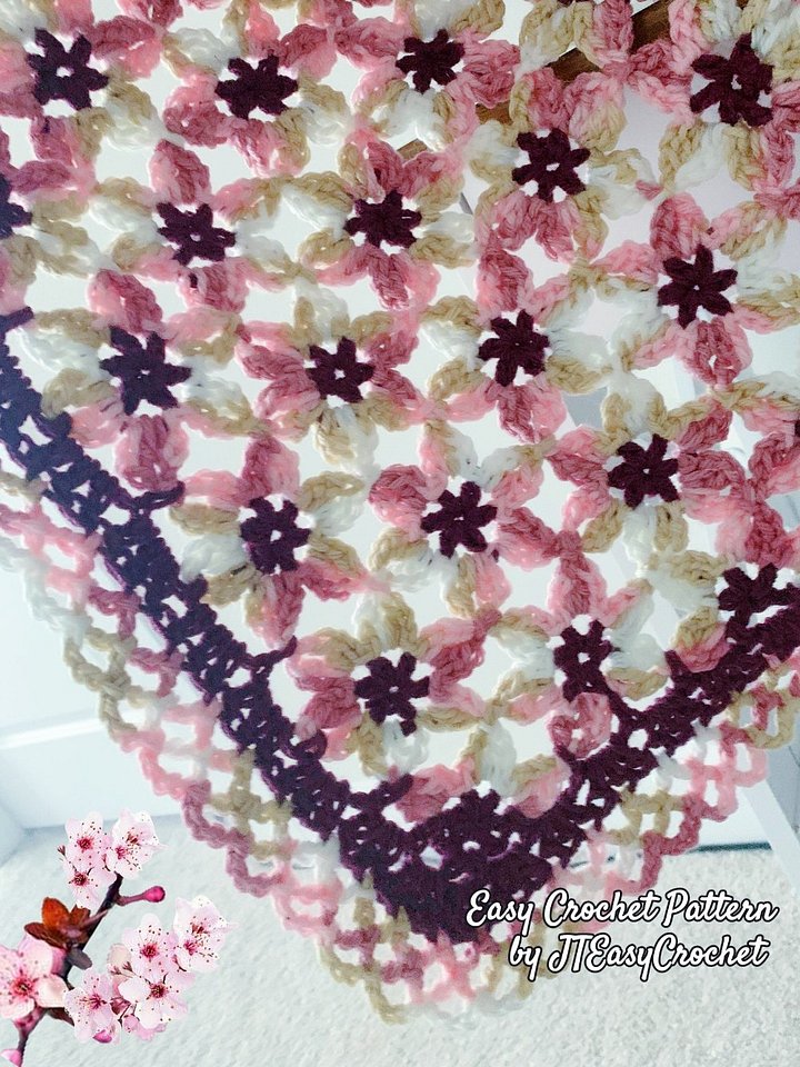 Sakura Flower Motif Throw Blanket Crochet Pattern, Vintage Boho Crochet Home Decor product image (2)