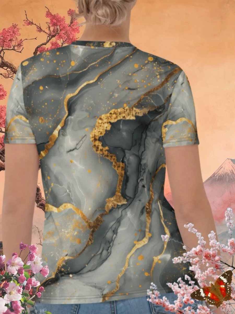 Grey Gold Marble Print T-Shirt product image (4)