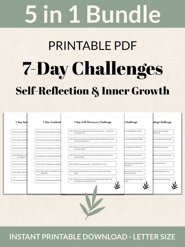 Self-Reflection & Inner Growth Bundle 7-Day Challenges Printable product image (1)