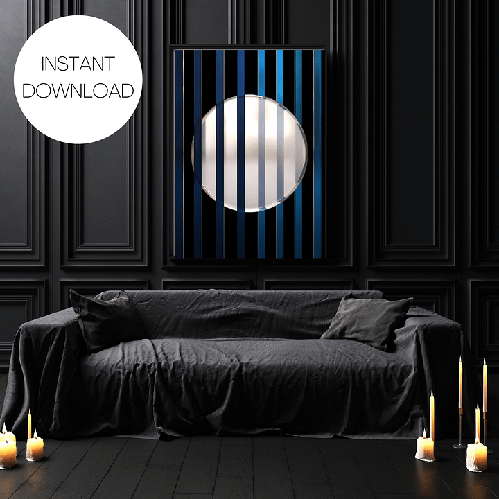 Minimalist 3D Digital Art | Blue Lines White Circle on Black Background product image (1)