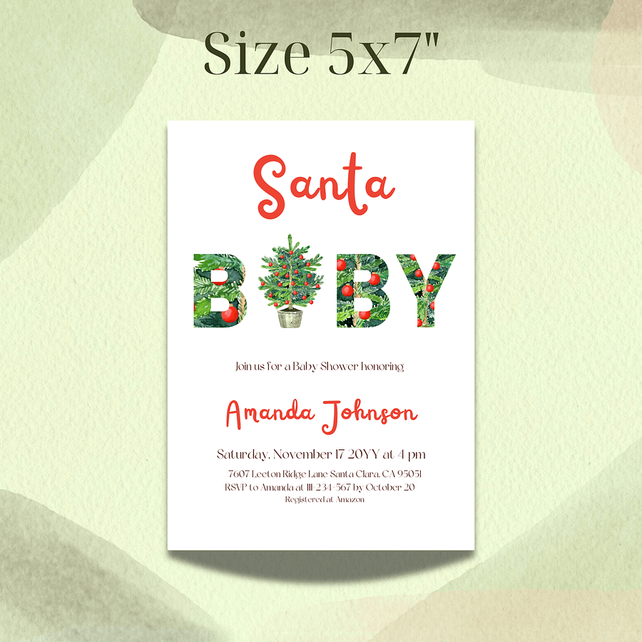 Santa Baby Shower Invitation for Christmas Tree Themed Party, Digital Download Winter Gender Neutral Green Baby Shower Invite Canva Template product image (4)