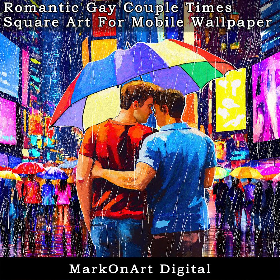 Romantic Gay Couple Times Square Art For Mobile Phone Wallpaper or Lock Screen | High Res for iPhone or Android Cellphones product image (3)