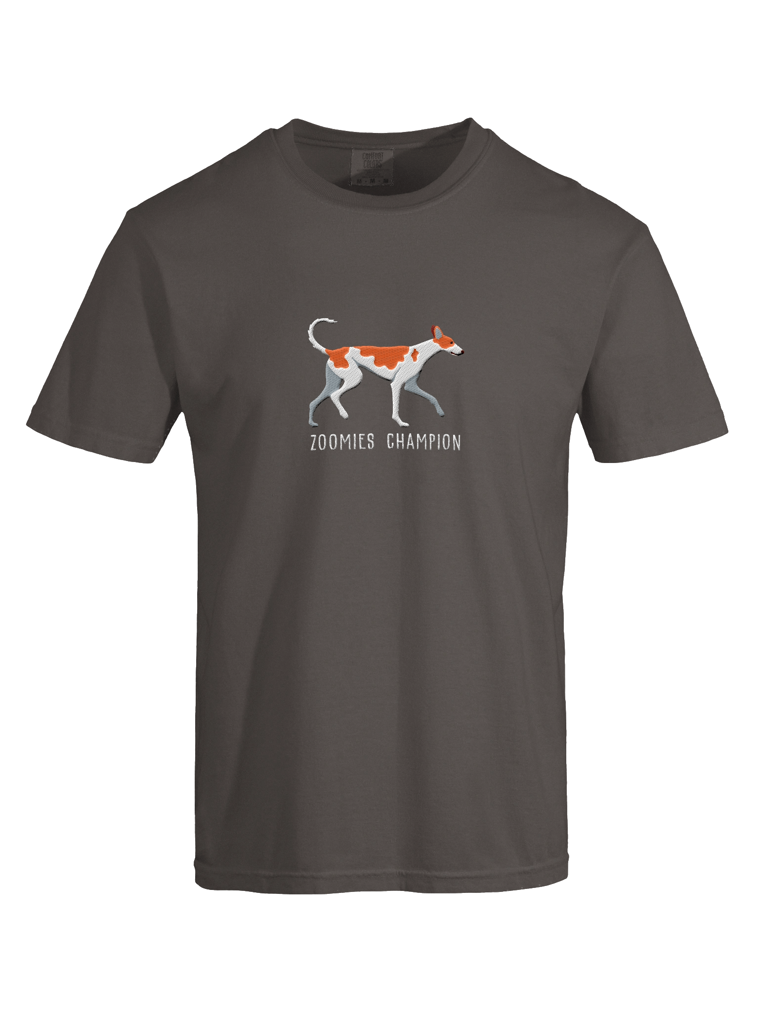 Zoomies Champion T-Shirt(Embroidered) of an Ibizan Hound(Red & White) product image (40)