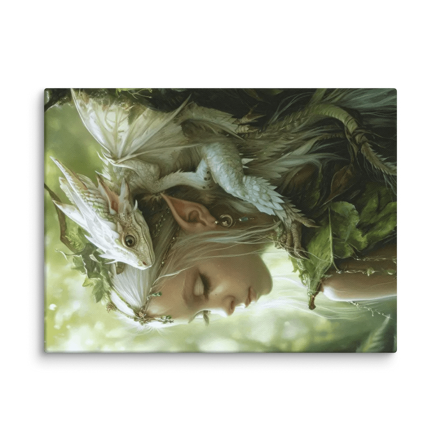 Young elf with her small dragon on the shoulder - Canvas product image (3)