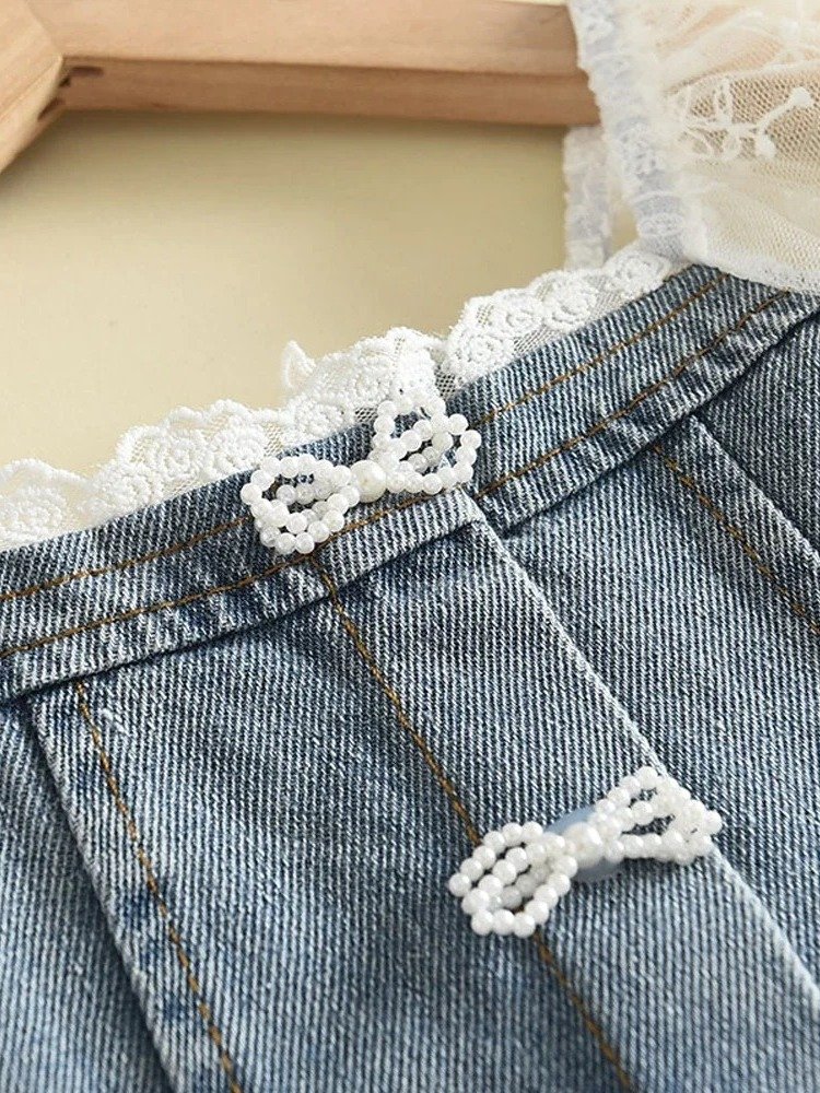 Lace Puff Denim Button Dress product image (4)