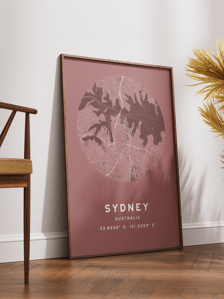 Sydney Street Map Poster – Red Minimalist Circular City Art product image (2)