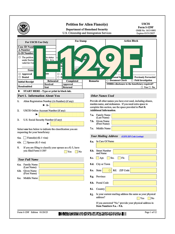 Fully Editable I-129F Form product image (1)