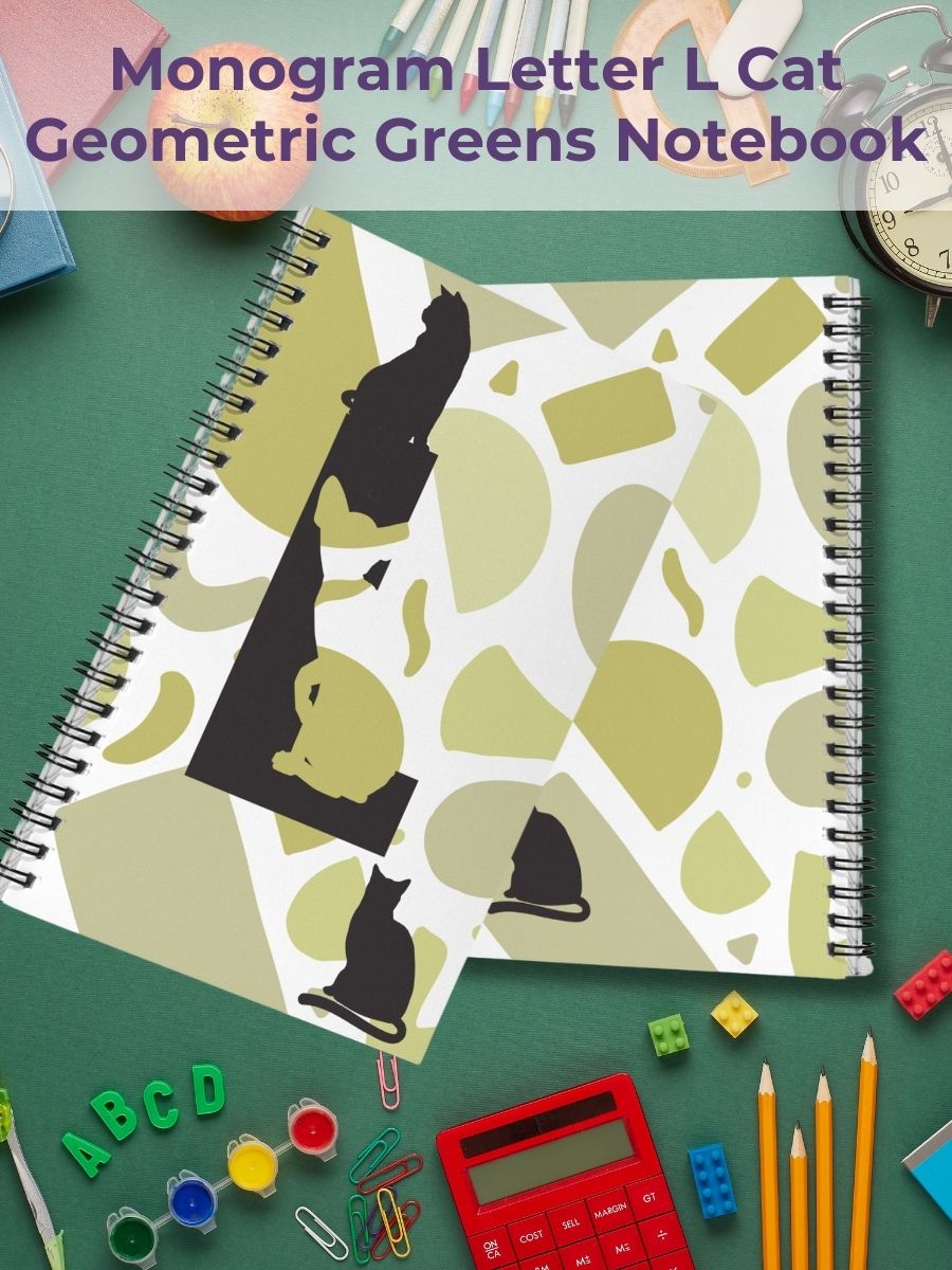 Monogram Letter L Cat Lover Geometric Greens Notebook product image (1)