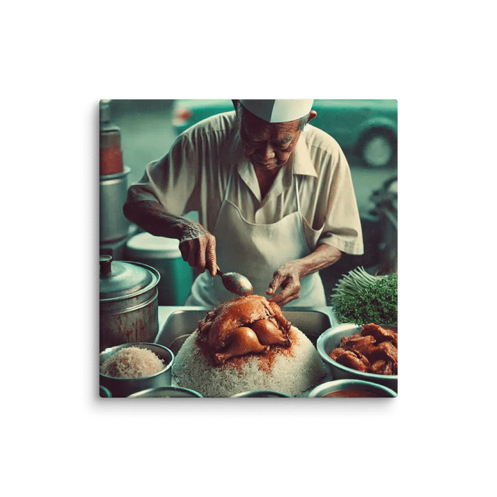 Authentic Singapore Hawker Cooking Chicken Rice - Vibrant Canvas Art for Your Space! product image (4)