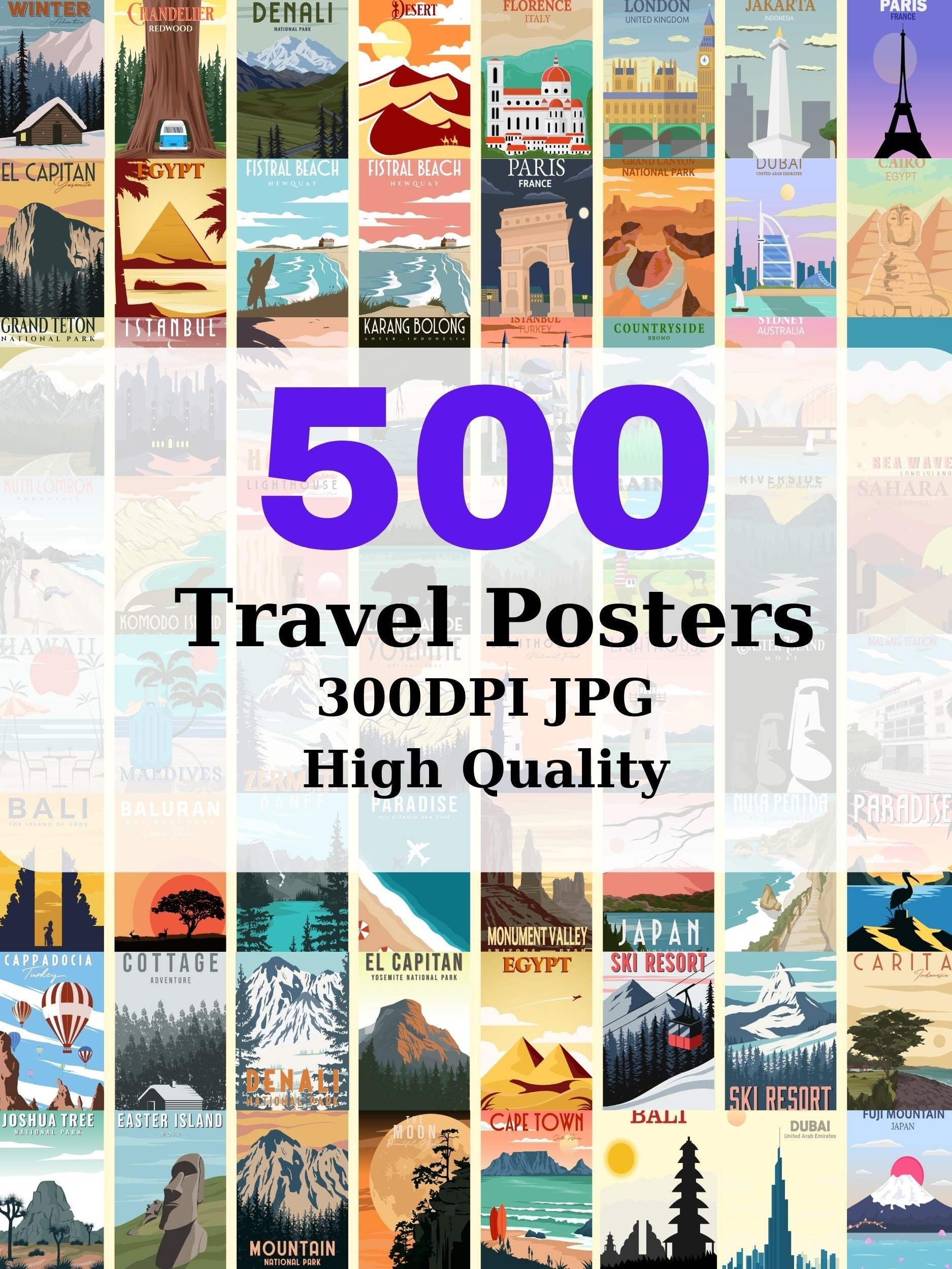 500 Travel Poster Retro Aesthetic Vintage Travel Wall Art product image (1)