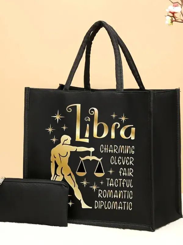 2pc/set Libra Zodiac Sign Pattern Tote Bag