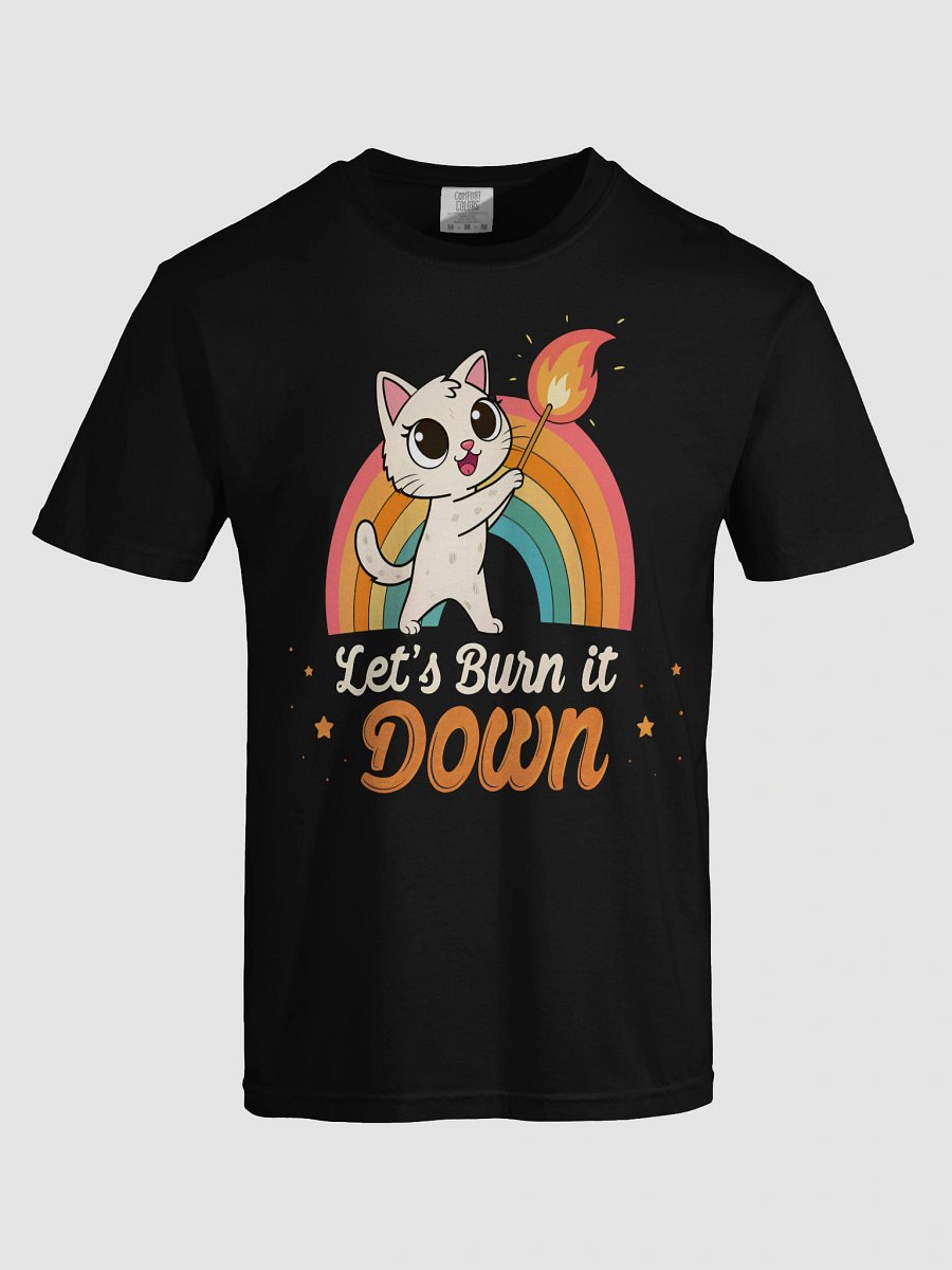 Cute White Cat Rainbow T-Shirt - "Let's Burn It Down" Funny Kitten Tee product image (61)