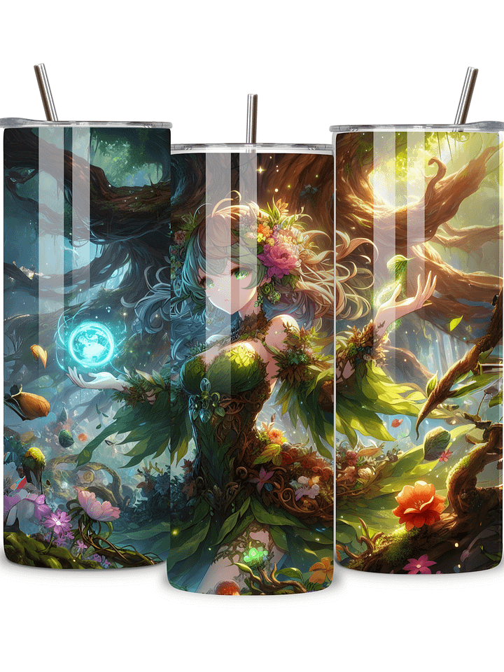 Elemental Anime Girl 20oz Skinny Tumblers with Metal Straws – Fire, Water, Earth, and Wind Designs – Double-Walled Insulated Stainless Steel Tumbler, Gift for Anime Fans and Nature Lovers (Earth) product image (2)