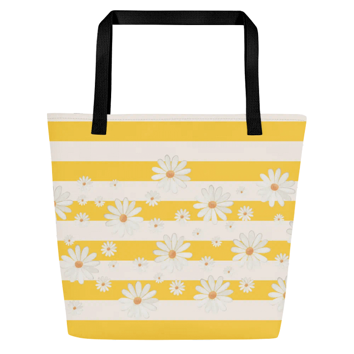Daisy Happy Sunshine Stripes Large Tote Bag product image (1)