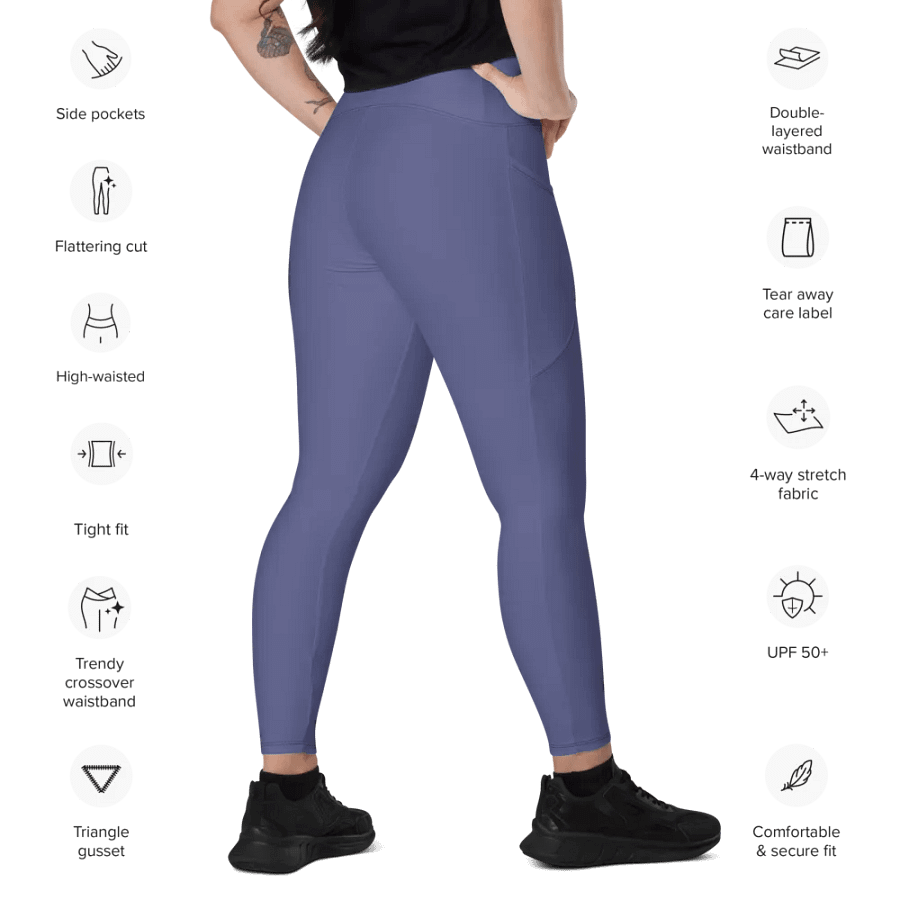 Plain Dark Purple Soft Summer Women's High Waisted Premium Crossover Leggings with Pockets by Treasure Pie product image (11)