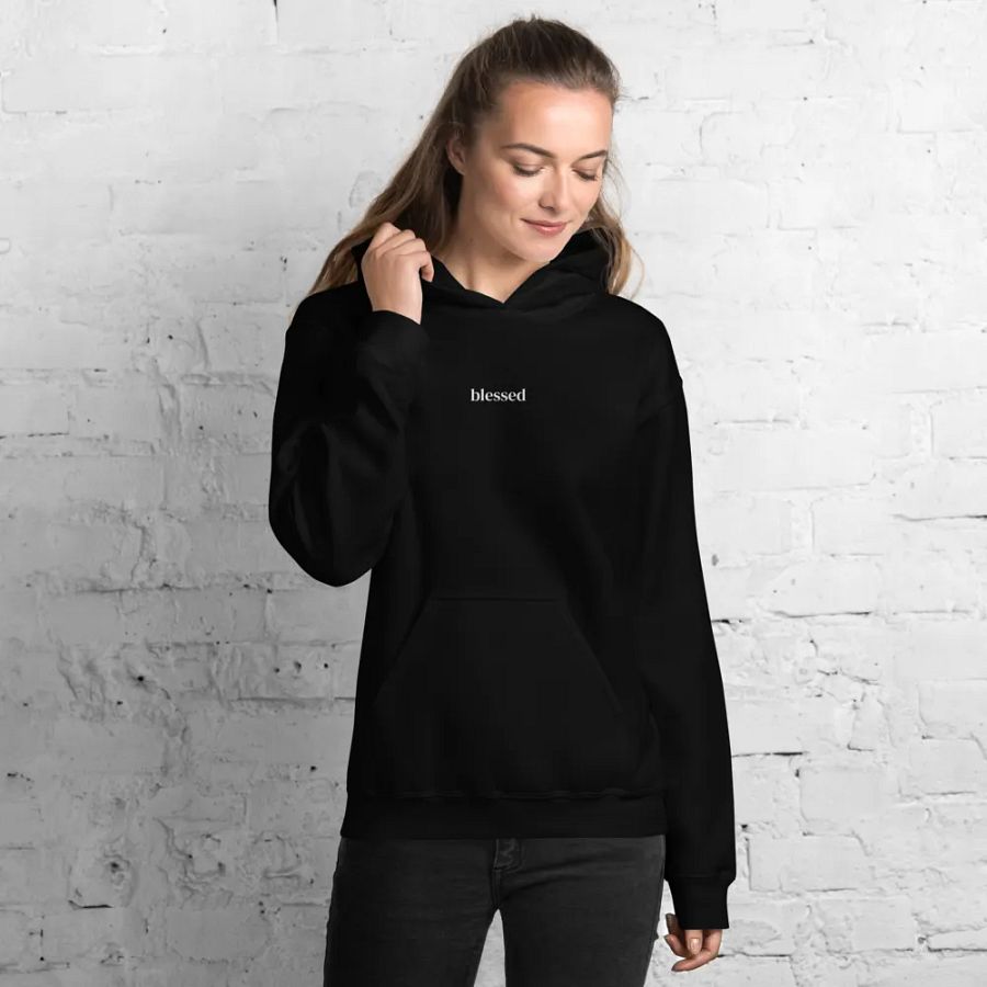 Minimalistic Unisex Blessed Embroided Hoodie (White Embroided) product image (12)