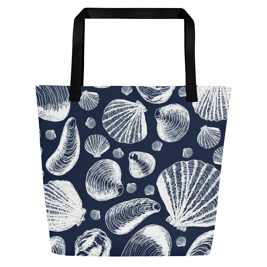 New England Tidal Treasures | White Shell Illustrations on Dark Blue | Tote Bag by Monique Faella Designs™ product image (3)