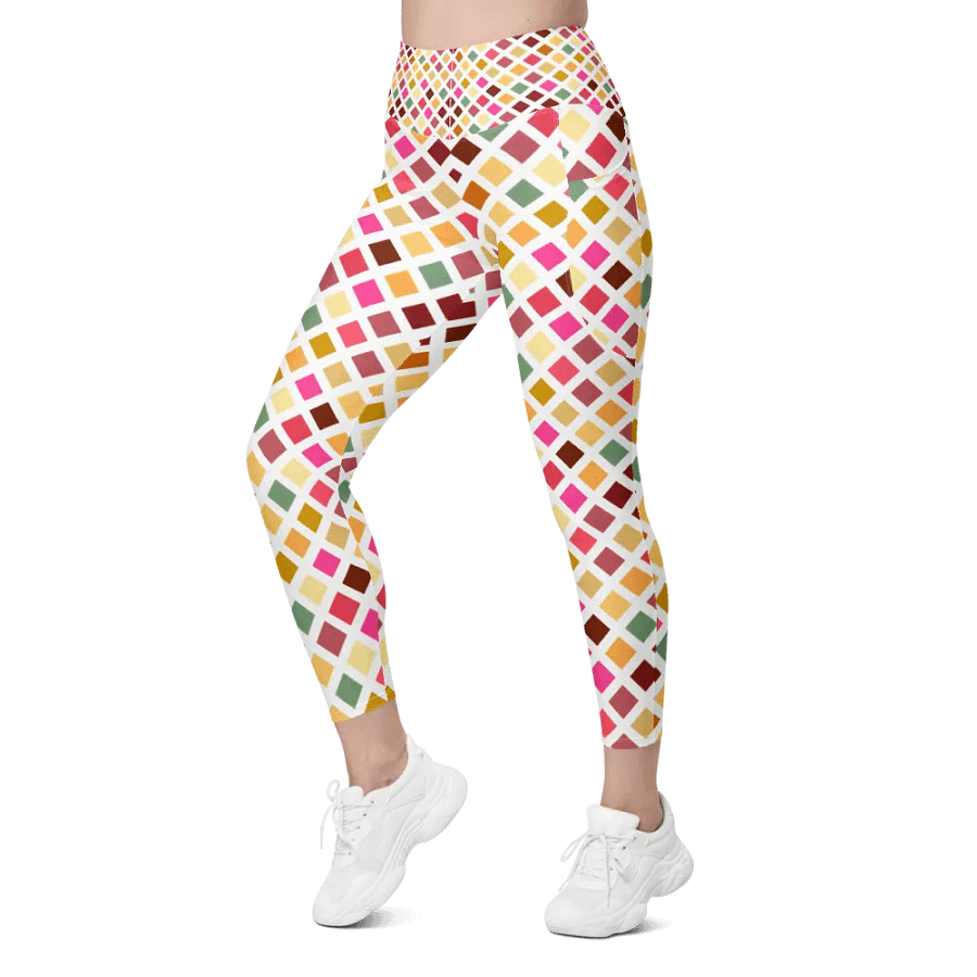 Colorful Square Pattern Design Leggings with Pocket - v9 product image (8)