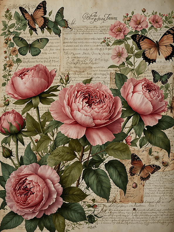 Set of 8 Antique Book Pages with Garden Roses No.R245 product image (2)