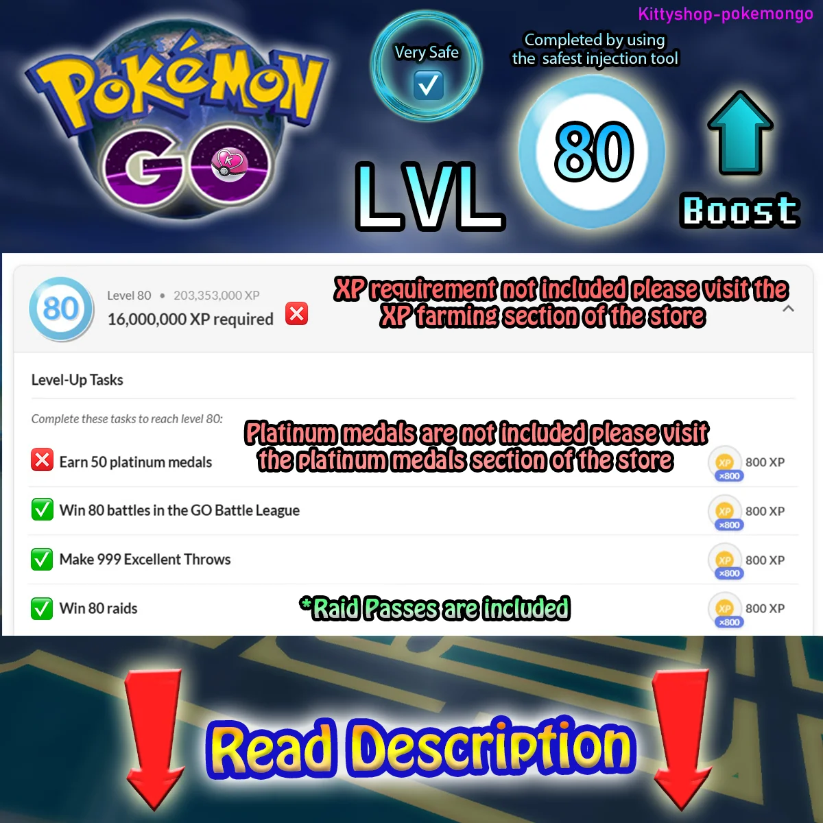 🔵Pokémon Go! LVL 80 Boost ⬆️- level 80 Quests completion fast and Very Safe by an experienced player product image (1)