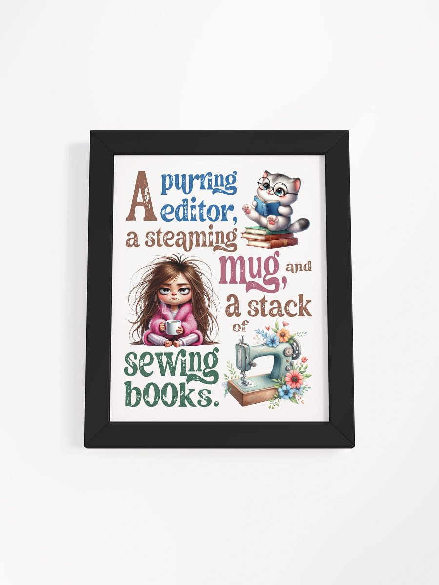Whimsical Cat and Sewing Books Framed Poster product image (7)