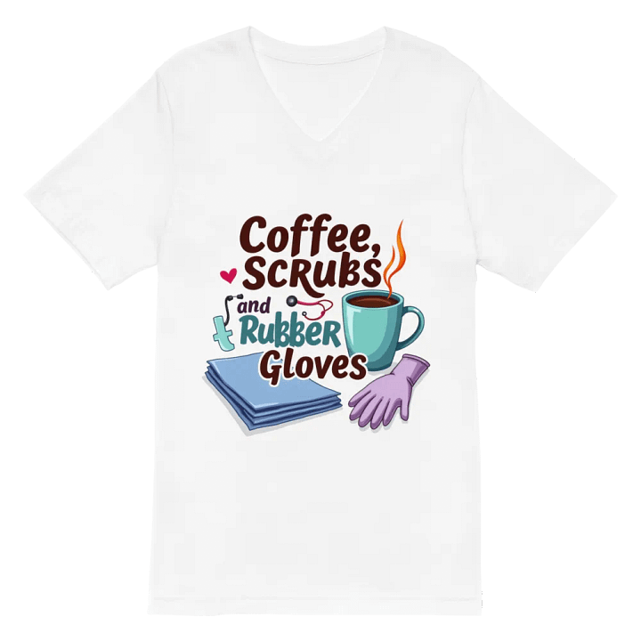 Coffee, Scrubs, and Rubber Gloves V-Neck Tee product image (2)