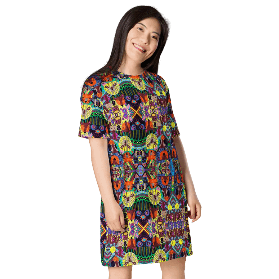 Abstract Doodle Art Animals Ladies T Shirt Dress product image (6)