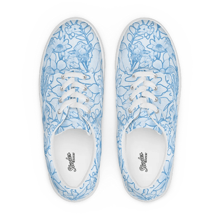 Line art Light Blue and Blue Floral/Women's Lace-Up Canvas Shoes by Allcolor product image (1)