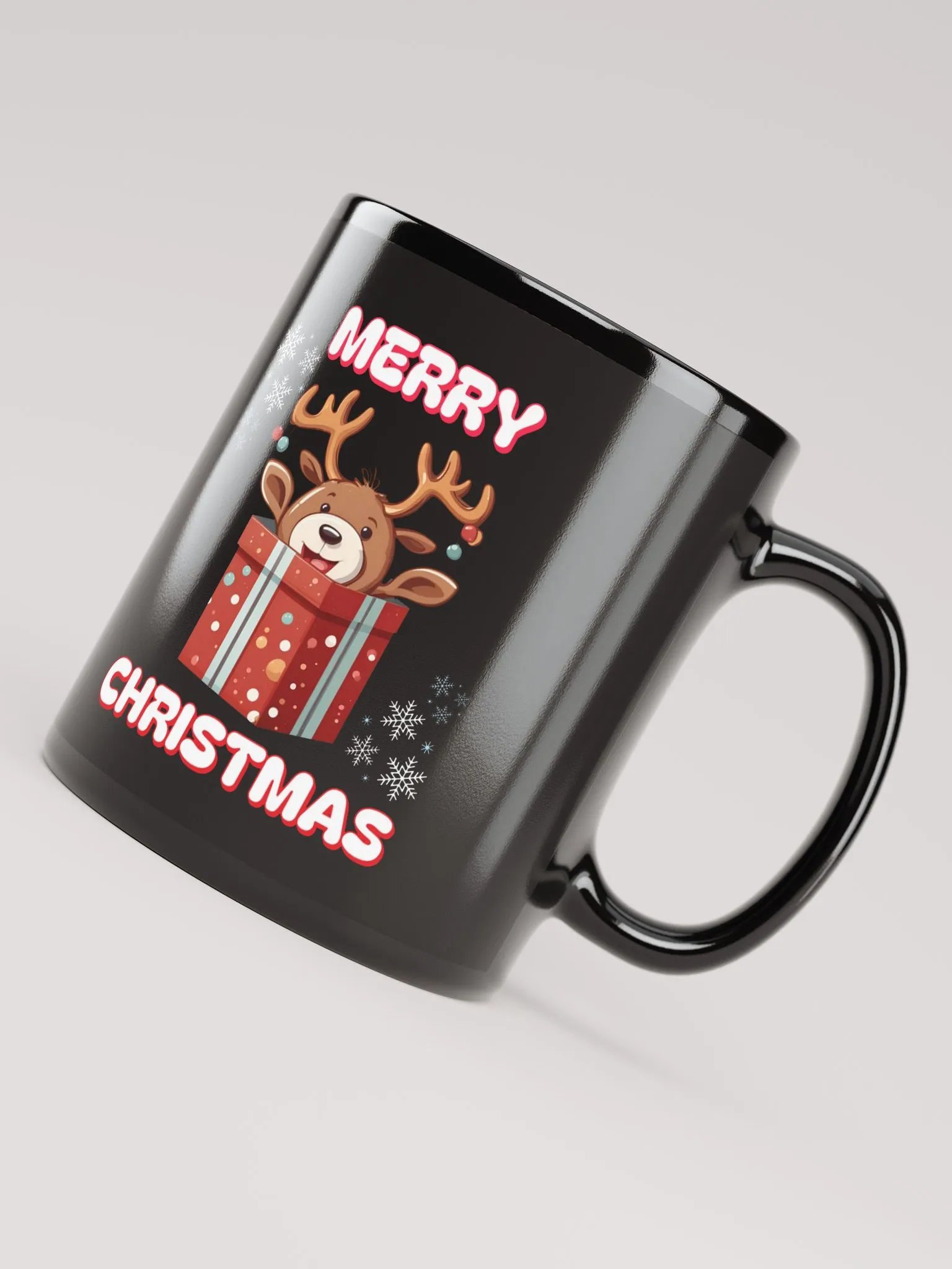 Adorable Baby Reindeer Wishing All A Merry Christmas Black Mug product image (8)