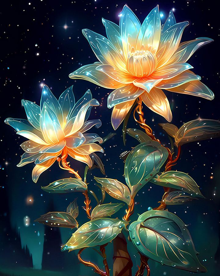 Celestial Blossoms at Night Poster: Enchanting Floral Art for Dreamlike Ambiance Matte Poster product image (1)