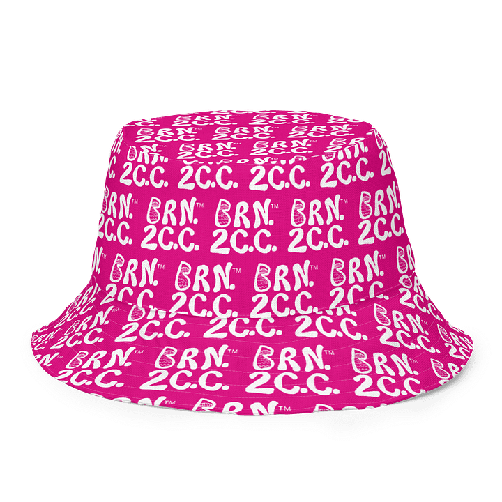 Adults Unisex | Reversible Bucket Hat | BOURNE to Cape Cod™ x BRN.2C.C.™ All-Over Logo Print | Coastal Style Sun Hat | Vibrant Pink & White product image (2)