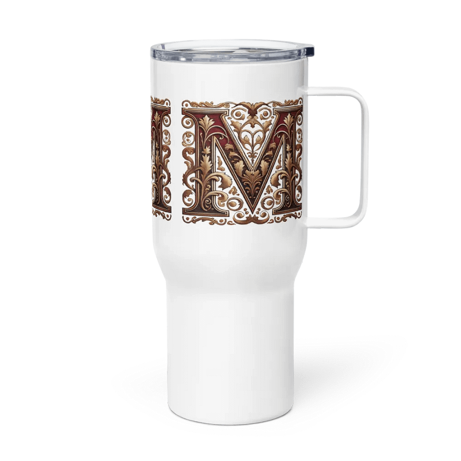 Victorian Ornate M Initial Travel Mug product image (4)
