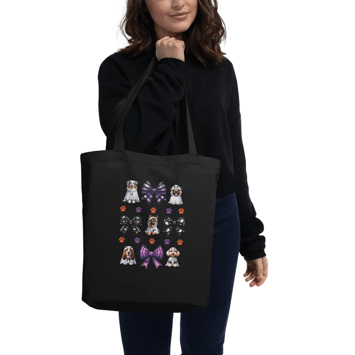 Cute Halloween Dog Ghosts and Bows Tote Bag Design3 product image (2)