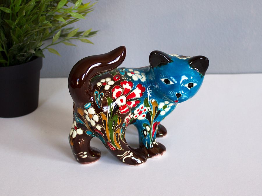 Ceramic handmade cat, Turkish decor (Blue) — handmade pottery product image (3)