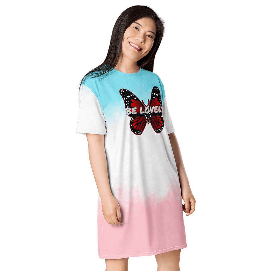 Be Lovely Butterfly All-Over T-Shirt Dress Women Pink and Blue Gradient product image (4)