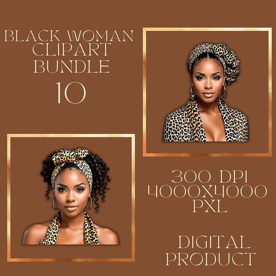 Cute Clipart of African American Young Ladies in Leopard Print Head Wraps product image (4)