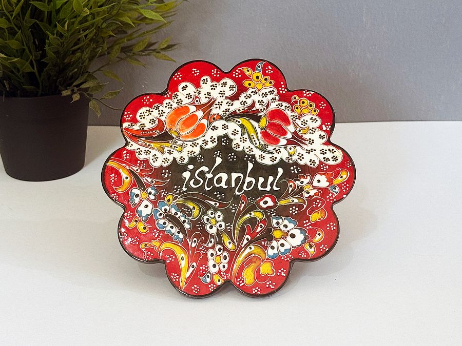 Ceramic coasters (18 cm, big, red) — handmade pottery, handmade ceramic, home decor, handmade gift, Turkish ceramic product image (3)