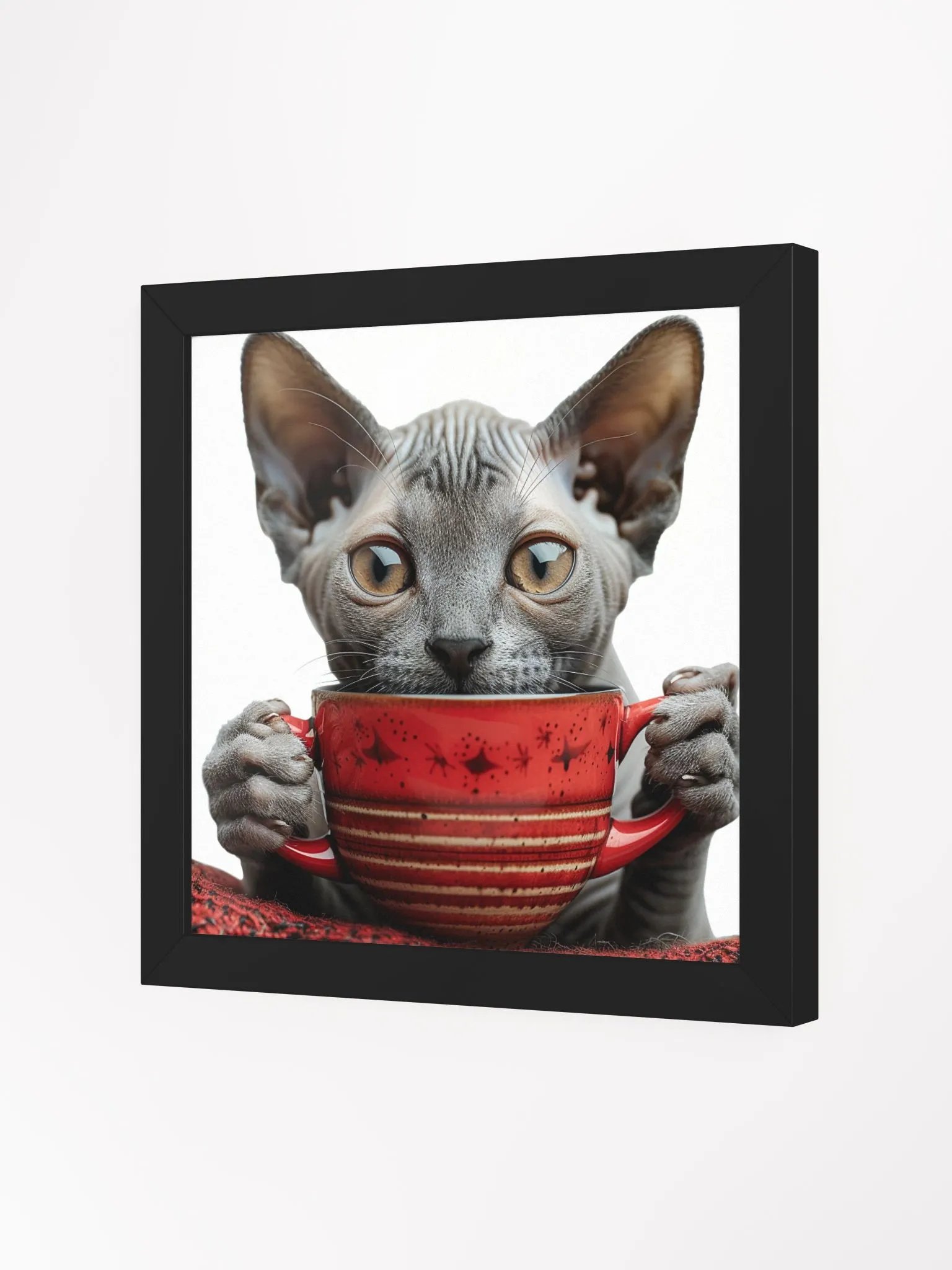Coffee Lover Cute Grey Hairless Sphynx Kitten Art product image (26)