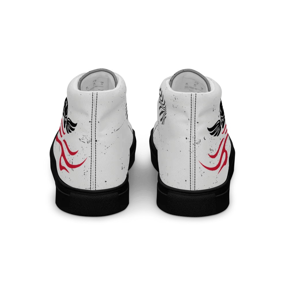 Women's High Top Canvas Shoes-Background fill Abstract 83, design of Skull with wings, Wave of flames and Groovy line in Circles design. product image (2)
