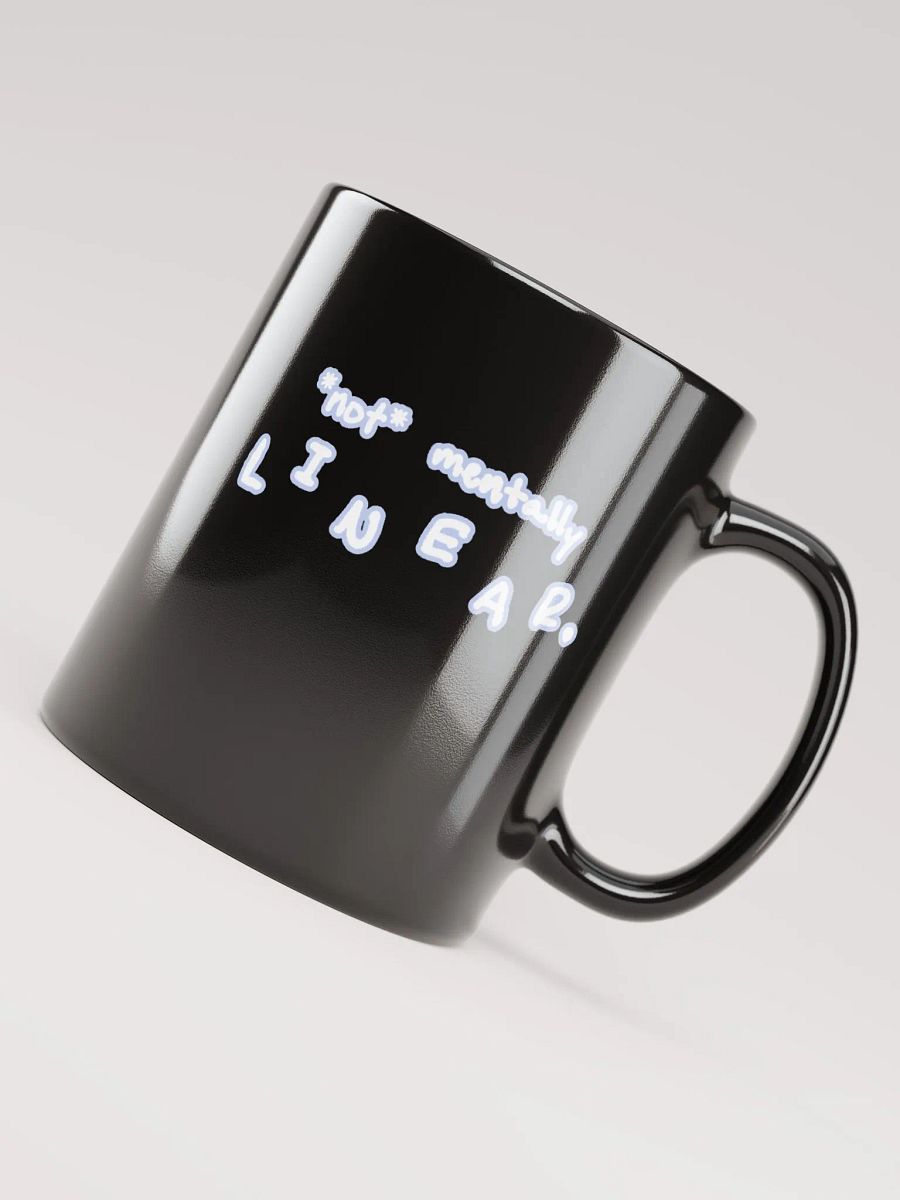 *not* mentally linear (lined design, #BDCAEF) glossy black mug product image (6)