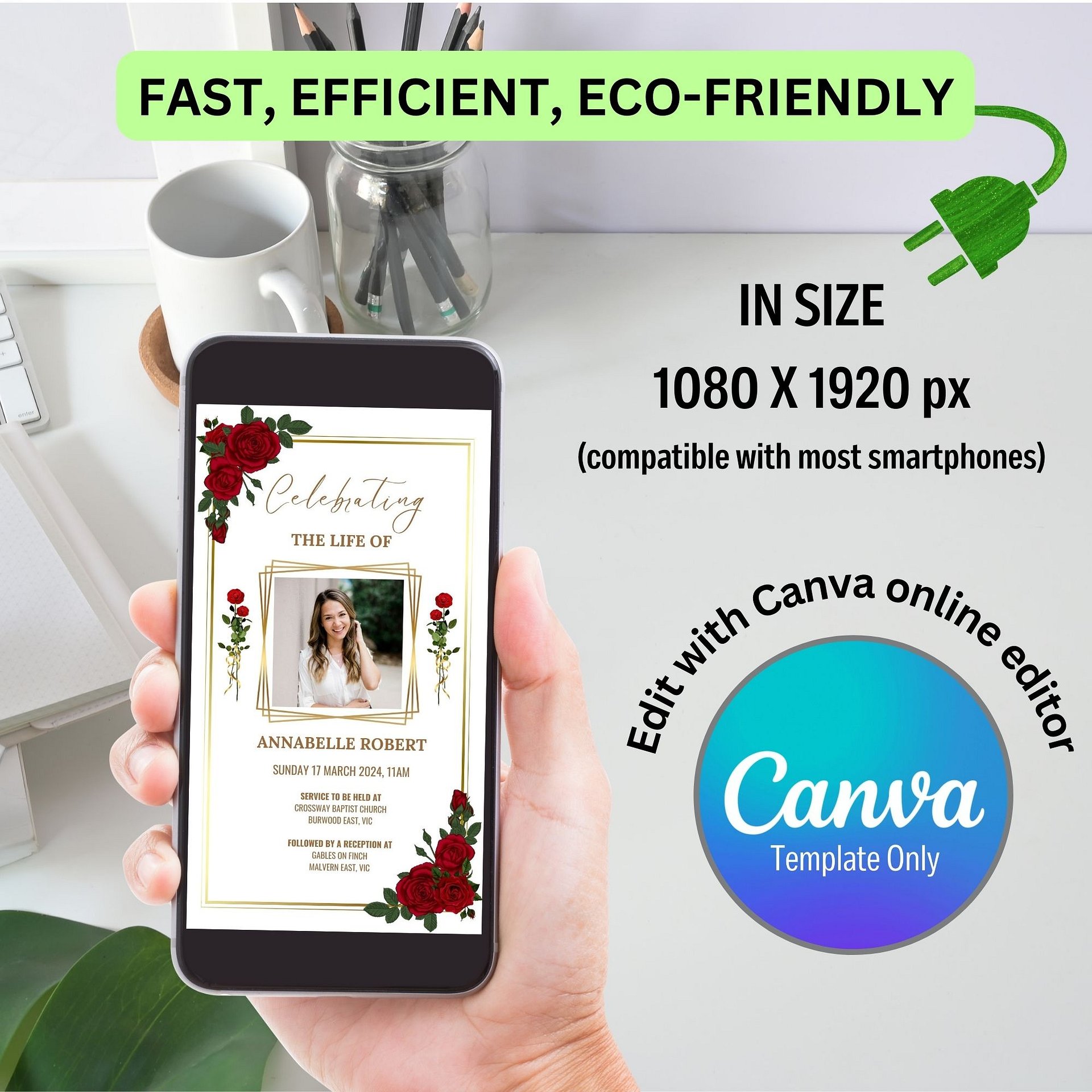 Red Roses Evite Canva Template product image (3)