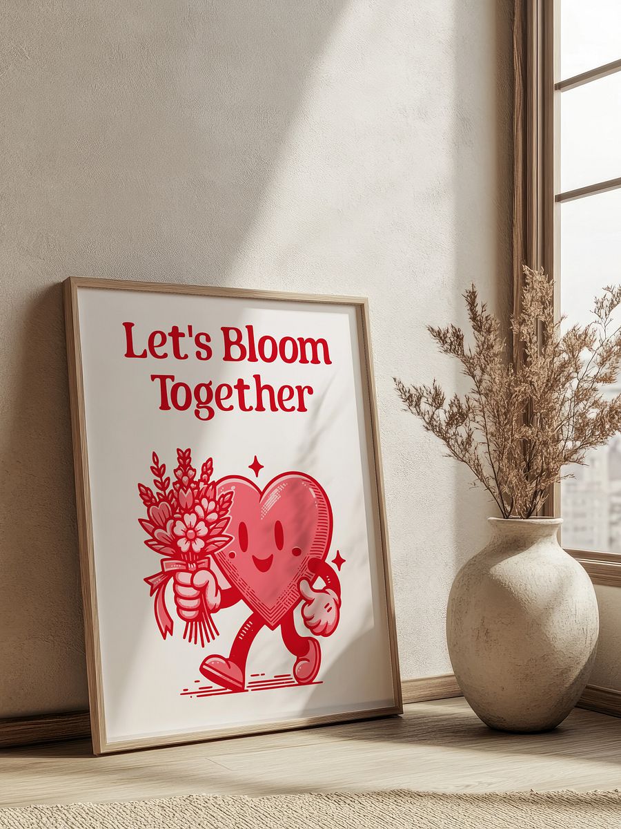 Let's Bloom Together Heart Mascot Retro Art Print product image (2)